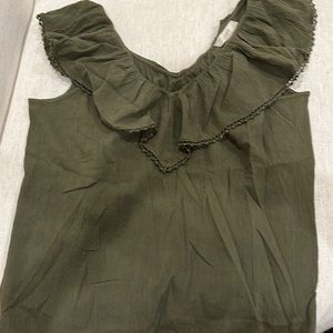 Loft ruffled gauzy green sleeveless top - size Large
